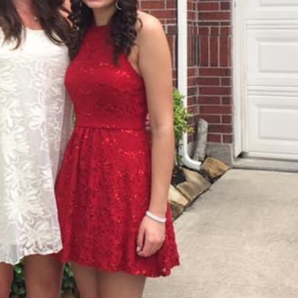 Strappy Back Red Lace Dress